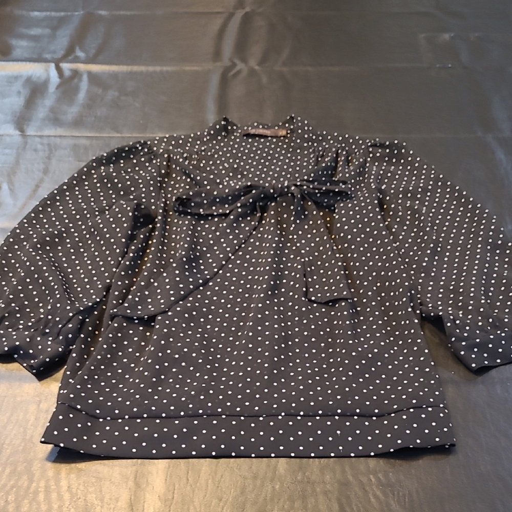 The Limited Black and White Polka Dot Blouse with Bow Tie! Size M